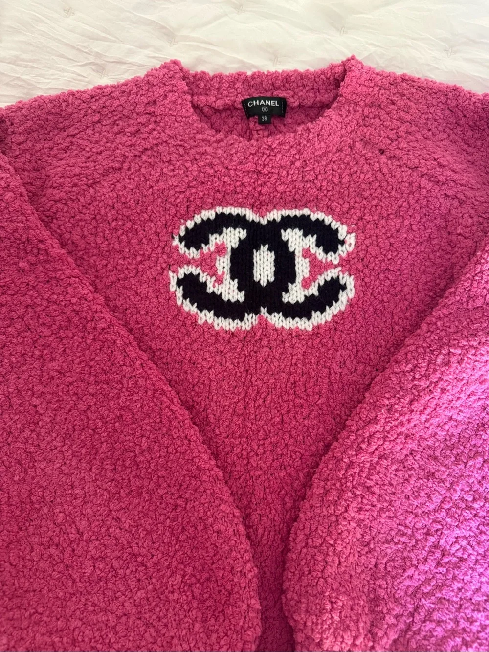 Women Wool Pink Logo Crewneck Sweater - Picture 6 of 8